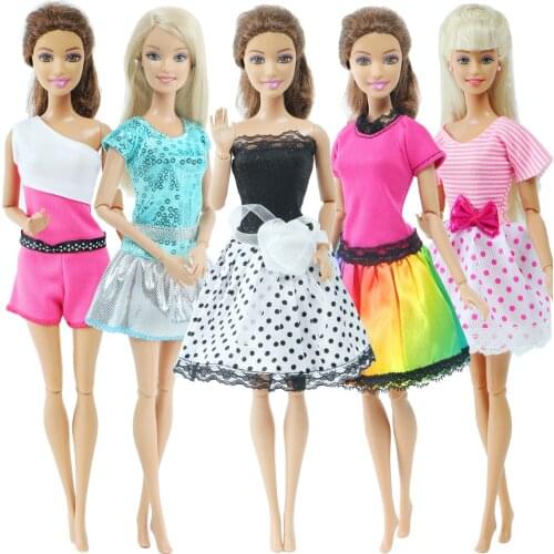 Fashion Handmade 5x Outfits Mixed Style Beautiful Princess Dresses Flower Pattern Skirt Clothes for Barbie Doll Accessories Toys