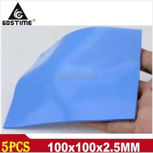 5Pieces lot 100 x 100 x 2.5mm Blue Thermal Pad Silicon Heatsink Cooling Conductive GPU CPU Chipset