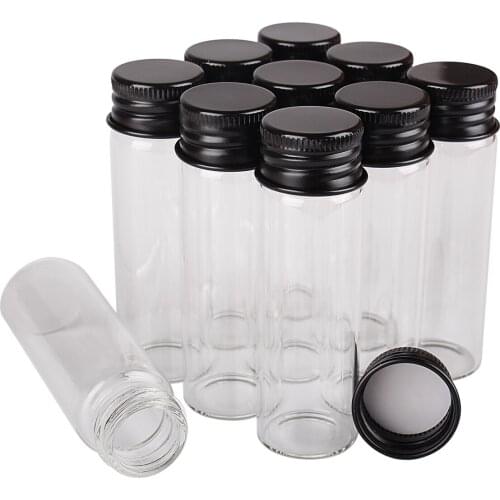 50 Pieces 18ml 22*70mm Small Glass Bottles Ink Perfume Bottles Jars Vials with Black Aluminum Caps for Wedding Craft DIY Gift