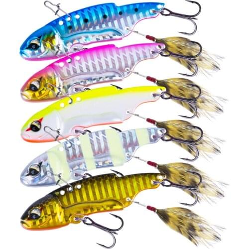 Goture 5pcs/lot Metal Blade VIB Fishing Lure 6.2cm 17g/7cm 25g Sinking Vibration Bait With Feather Tail