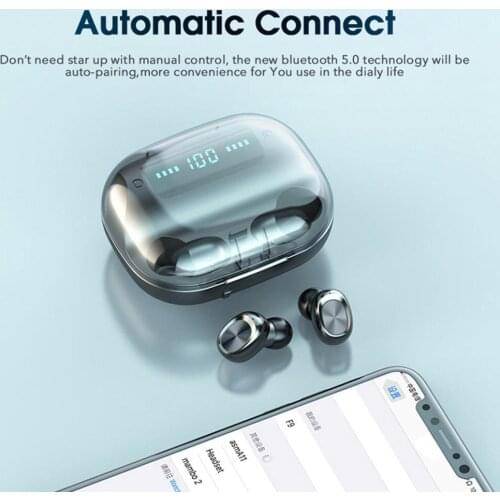 Bluetooth V5.0 Earphones Touch Control Wireless Headphones Noise Reducing + LED