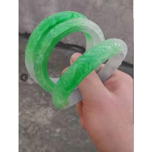 Natural green jade bangles Hand carved pattern flower bangle jade bracelet bangles for women jade bracelet jade jewelry