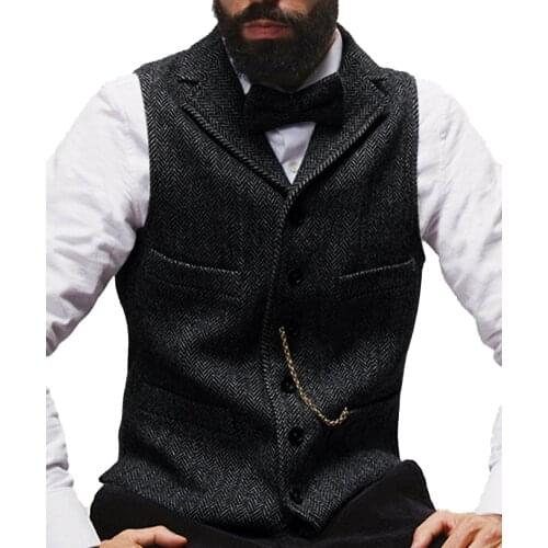 Formal Tweed Waistcoat/Vest Wool Brown/Blue/Green/Black Collar Slim Fit for Winter Party Gilet Chaleco