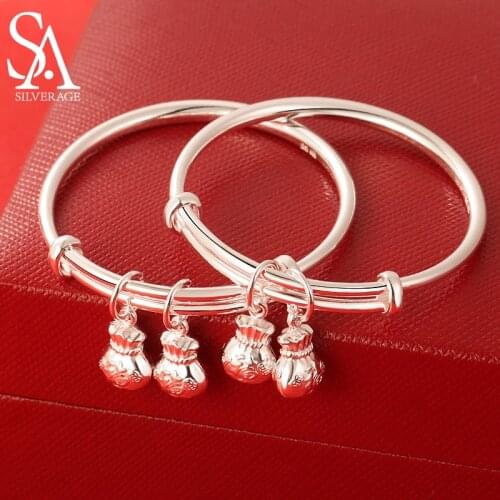 SA SILVERAGE S999 Sterling Silver Blessing Bag Childrens Bracelet Chinese Style Baby Money Bag Silver Bracelet Childrens Day