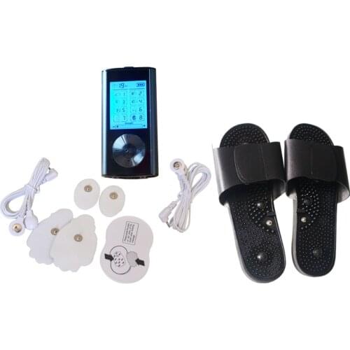 Dual Output Tens Massager Electroic Pulse Acupuncture Muscle Stimulator Knee Pain Relief Device With A Pair Massager Slipper