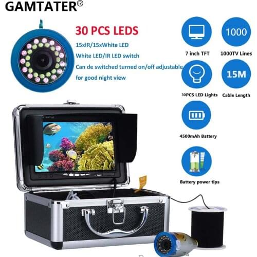GAMWATER 7inch Monitor 1000TVL Fish Finder Underwater Fishing Video Camera 15 Infrared LED 15 White LED Waterproof Fish Finder
