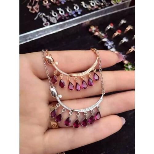 Natural red garnet Elegant Tulip flowers necklace natural gemstone pendant necklace S925 silver women party girl party jewelery