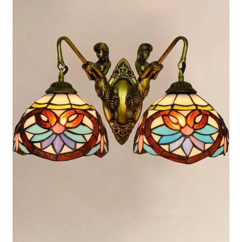 European-Style Retro Mermaid Corridor Double-Headed Wall Lamp Creative Lovely Colored Glass Living Room Bar Glass Lamp