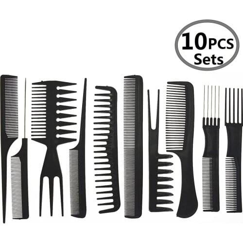 Hair Care Comb Anti Static Coarse Fine Toothed Tail Teasing Waves Pick Combs Set of 10,Black