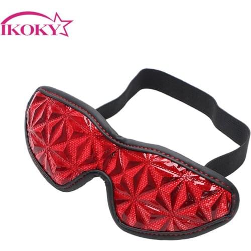 IKOKY Blindfold Diamond Pattern PU Leather Erotic Toys Adult Games SM Bondage Sex Toys for Couple Sex Eye Mask Role Play