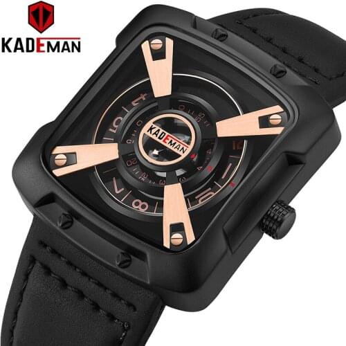 KADEMAN Mens Watch Square Dial Waterproof Military Sport Leather Quartz Watches Fashion Male Wristwatch Relogio Masculino