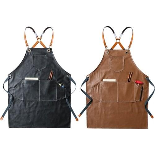 Leather Working Apron Cross Back Adjustable Chef Apron Multi-pocket Sleeveless Adjustable Strap and Large Pockets for Bib