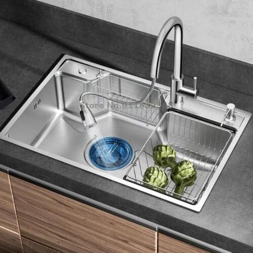 Sink Single-slot Kitchen 304 Stainless Steel Vegetable Wash Basin Sink Large Water Bucket Integrated Stretch Forming Thickening