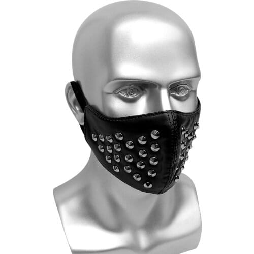 Halloween Party Punk Mask with Rivet Anti-dust Black PU Leather Mask Men Women Hip Hop Gothic Masks Bar Stage Performance Masks