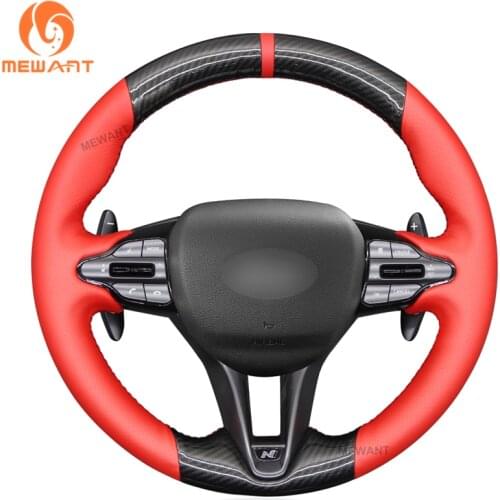 MEWANT Black Matte PU Carbon Fiber Suede Car Steering Wheel Covers for Hyundai i30 N 2018-2020 Veloster N 2019-2021