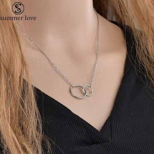 Fashion Stainless Steel Double Circle Pendant Necklace Long Chain Necklace for Women 2021 Trendy Best friends Jewelry