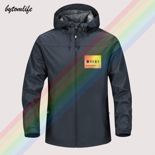 Ro-xy Play By The Sea Until Dusk Winter Jacket Men Lightweight Hooded Zipper Waterproof Coat Windproof Outdoor Sportswear