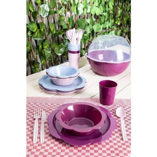 Picnic Set Bag 38 Pieces 6 Person Food Service Nesting Space Saving Cutlery, Knife, Plate Bowl Carrying Basket Camping Kitchen