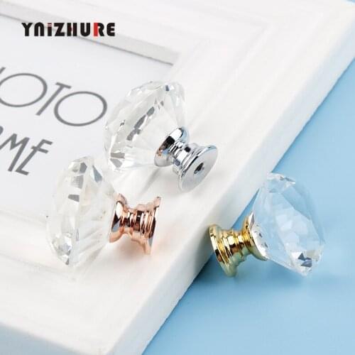 New Brand 30mm Diamond Shape Crystal Glass Knobs Cupboard Pulls Drawer Knobs Kitchen Cabinet Handles Furniture Handle Hardware