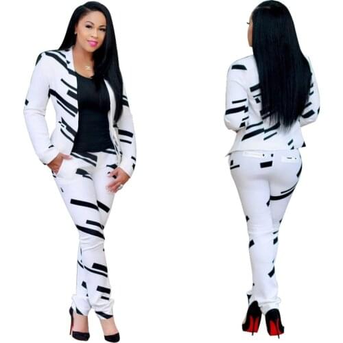 New style African Women clothing Dashiki fashion Print Black and white classic cloth two piece coat + pants size S M L XL
