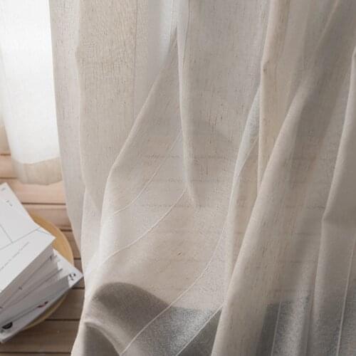 Single Panels Striped Tulle Curtains for Living Room Decoration Yarn Dyed Nordic Style Sheer Linen Curtains Kitchen