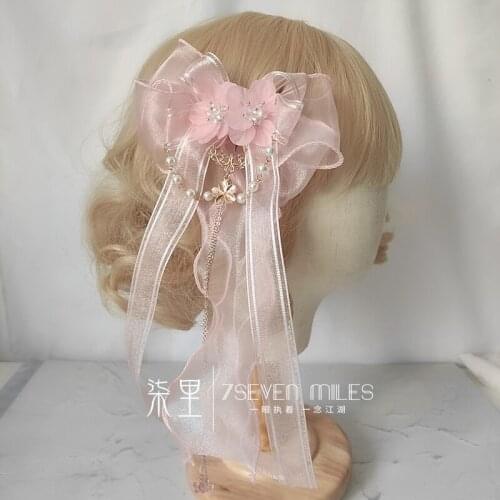Original Lolita Hand-made Chinese Style Sakura Tea Small Object Headpiece Edge Clip Spring Sakura Snow Heaven Girl