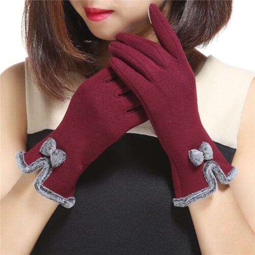 Fashion Lovely Bowknot Women Touch Screen Winter Warm Gloves