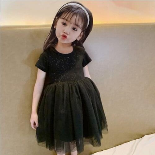 Girls Gown Dress Princess Black Short Sleeves Glitter Summer Tutu Wedding Birthday Party Costume Prom Dress Baby Girl Dress