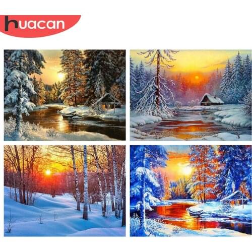 HUACAN Full Square/Round Diamond Painting 5d Sunset Mosaic Forest DIY Diamond Embroidery Landscape Needlework Home Decor