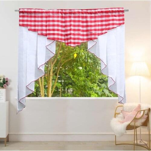 Red Plaid Flying Sheer Kitchen Tulle Curtains For Home Window Perspective tulle for Blinds French Curtains Drapes Drop Shipping