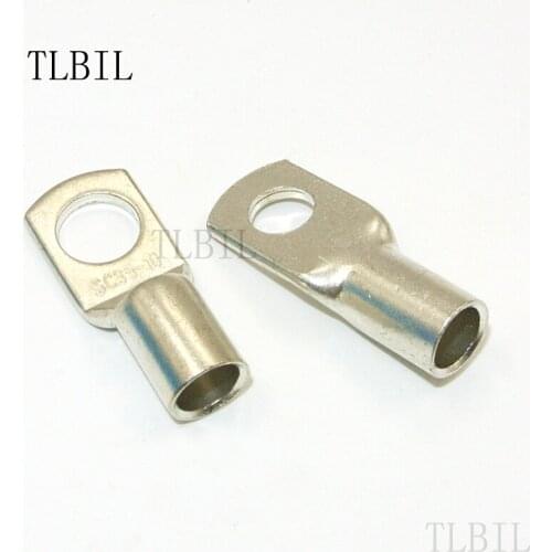 SC6 200Pcs 6mm2 10AWG #10 1/4" Listed Heavy Duty Lugs Battery Cable Bare Copper Eyelets Tubular Ring Terminal Connectors