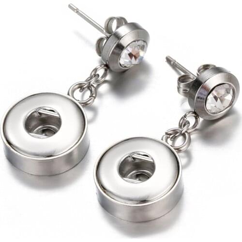 New JA0020 Fashion 316L stainless steel rhinestone snap earrings fashion pair fit 12mm snap buttons DIY wholesale