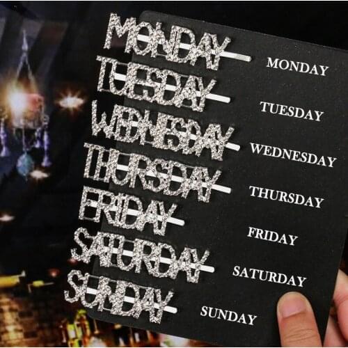 Bling Shining Crystal Letter hair pins for hair accessories Styling Barrettes name hairpin week Sunday Monday Tuesday 2020