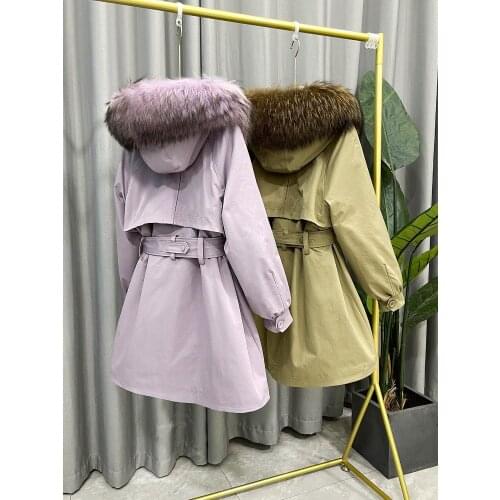 MENINA BONITA 2021 New Parka X-Long Winter Jacket Women Natural Rabbit Fur Liner Coat Real Raccoon Fur Collar Hooed Streetwear