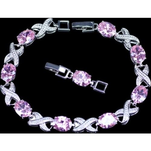 L&B Russian Popular Style "X" Square Pink Crystal White Zirconia Health Bracelets For Women Fahion Jewelry Best Birthday Gift