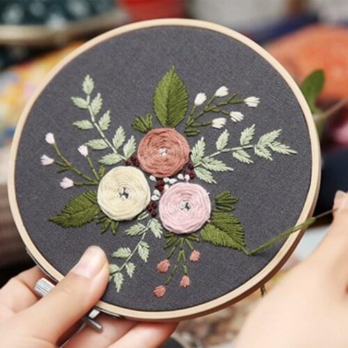 1PCS European Simple Plant Flower Embroidery DIY Material Package Handmade Creative Beginner Kit With Bamboo Embroidery New