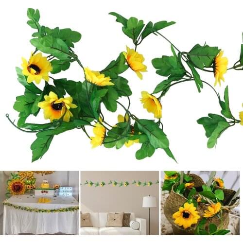 2.3m Fence Decor Artificial Yellow Sunflower Wedding Floral Wall Hanging Vines Garland Flower Vine Home Party Decor Silk
