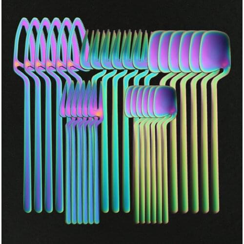 30Pcs Rainbow Dining Spoon Fork Table Set Home Kitchen Table Decor Cutlery Sets Ice Cream Desserts Soup Coffee Use Kitchen Tools