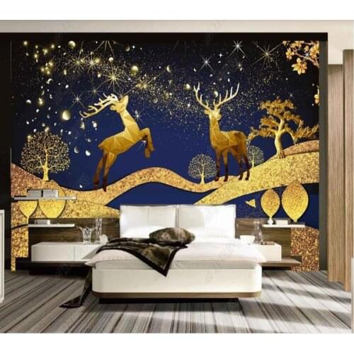 Papel de parede 3D Three-dimensional Relief Forest Elk Fortune Tree Entrance Mural wallpaper mural,living room home decor