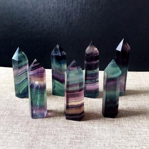 4.5-6.5CM Natural Fluorite Crystal Striped Fluorite Quartz Crystal Wand Healing Hexagonal Point Treatment Stone 1pc