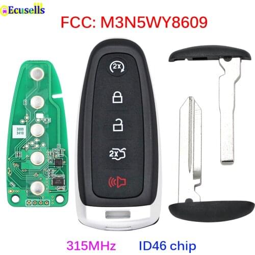 5 Button Smart Remote Key 315MHZ ID46 Chip for Ford Explorer Edge Focus Flex C-MAX Expedition Taurus FCC:M3N5WY8609 H75/HU101