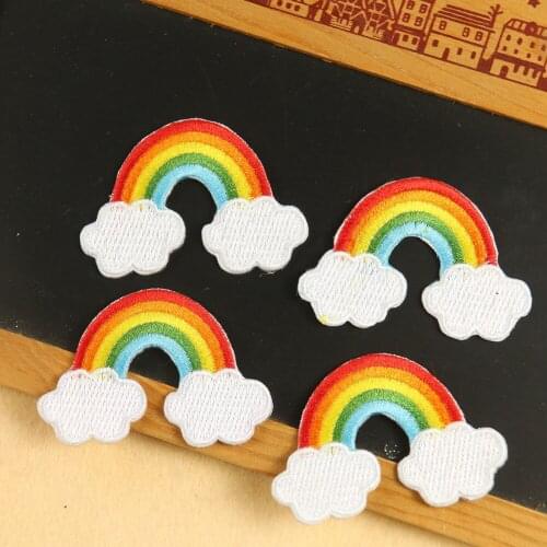 5PCS Rainbow Embroidered Patch Stripe Clothes Sticker Iron on Patches for Clothing Fabric Badge DIY Appliques Decor Wholesale