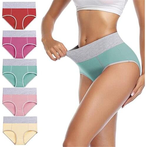 5PC Sensual for Ladies Panties Fashion Women Patchwork Color Briefs Leisure Large Size Female Panties Sleepwear Underpants