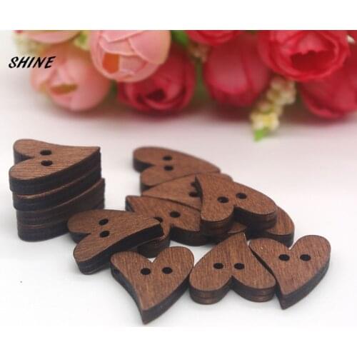 50PCs Wooden Sewing Buttons Scrapbooking Heart Shape Coffee Colors Mixed 2 Holes Costura Botones Decorate bottoni botoes