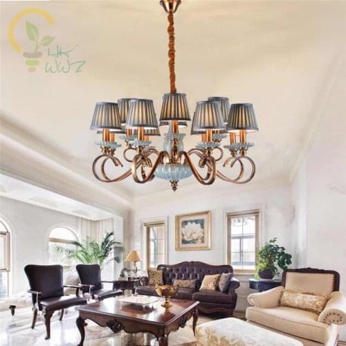 6/8/12 Heads European Lustre Ceramics Chandelier Modern Garden Fabric Lampshade Light Fixture E14 Decoration Chandelier for Home