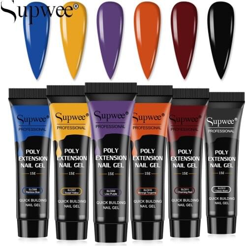 Supwee 15ml Glitter Poly Nail Gel UV Builder Gel Nail Polish Lacquer Of Nail Extension Art Design All For Manicure UV Gel Nail