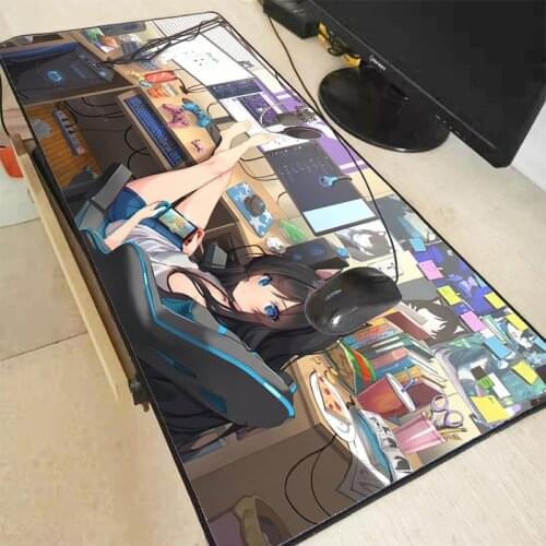 Anime Girl Desktop Setup Large Mouse Pad Big Computer Mousepad Anti-slip Natural Rubber with Locking Edge Gaming Mouse Mat XXL