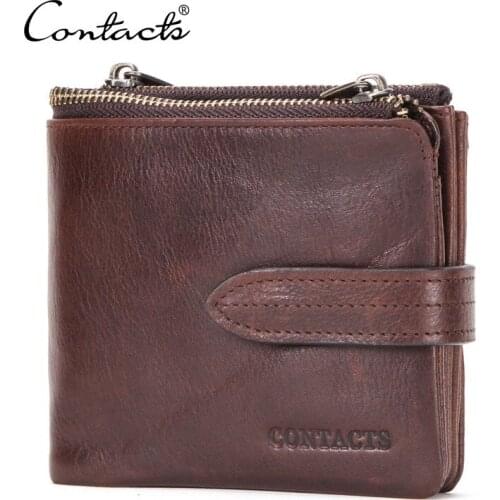 Mens Purse Crazy Horse Leather Zipper Buckle Mens Wallet Leather Cross Money Clip Retro Wallet Card Holder