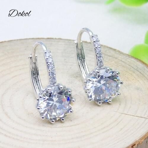 DOKOL Classic Round Cut Clear Zircon Hoop Earrings Silver Color Wedding Earring for Women Fashion Female Jewelry DKE0023
