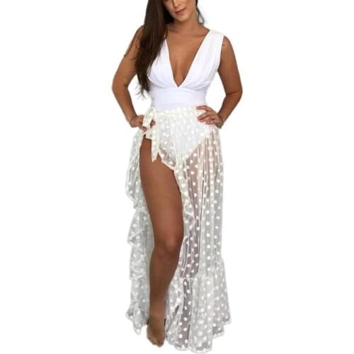 Kayotuas Women Skirt Summer Beach Split Loose Polka Dot Print Black White Casual Fashion Hot Swimwear Ladies Outfit